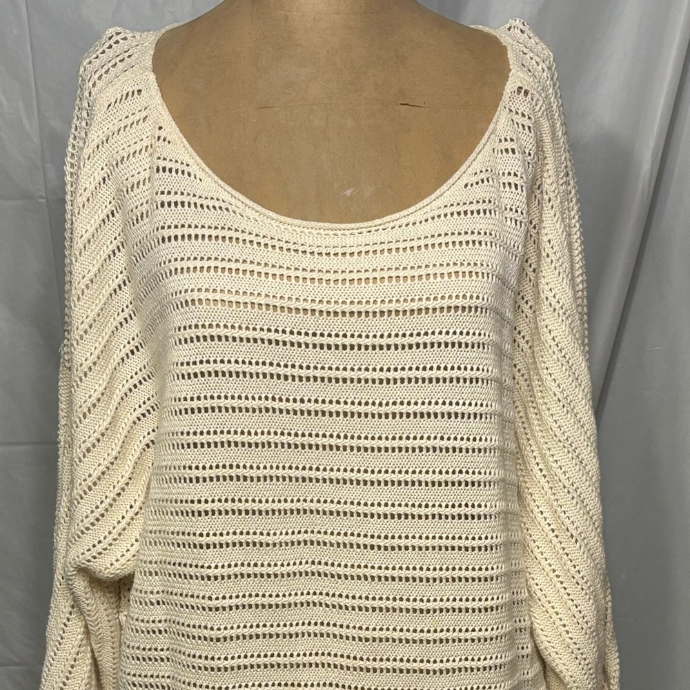 St. John’s Bay Cream Knit Sweater XL | Open Weave Pullover Lightweight Blouse